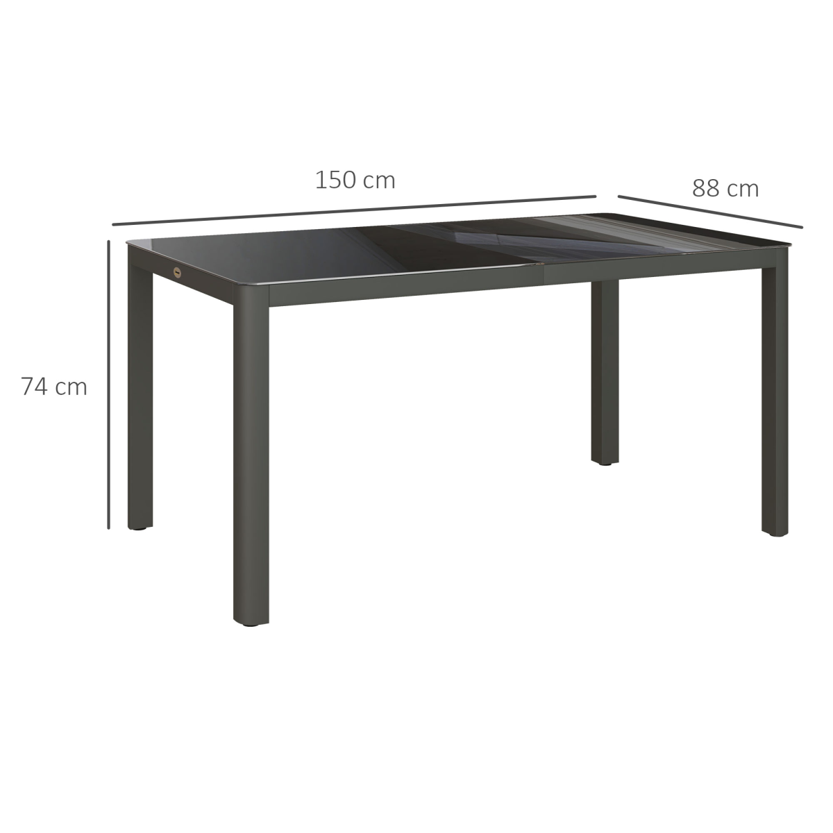 Outdoor Dining Table for 6 with Glass Top, Aluminium Frame, Grey