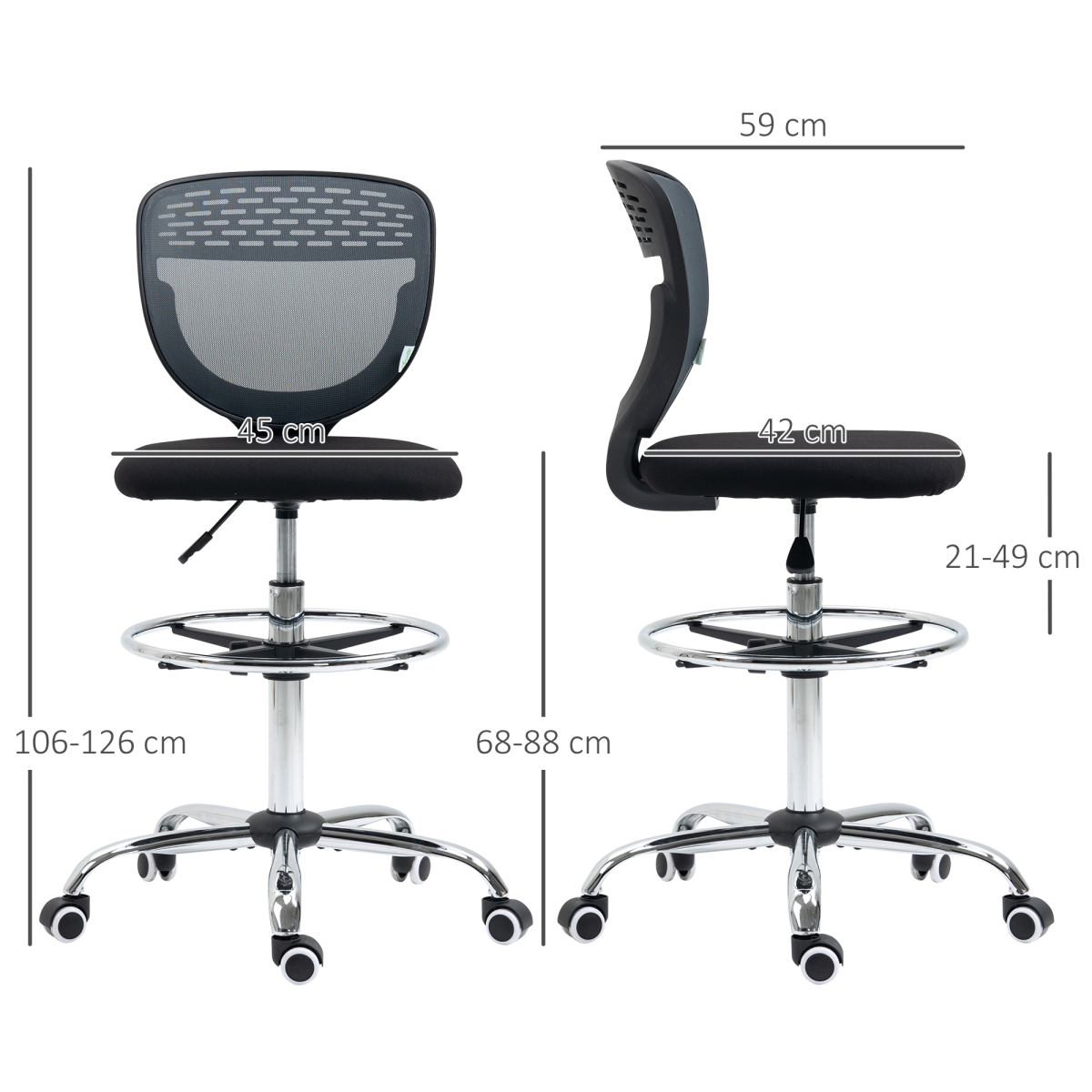 Draughtsman Chair, Tall Office Chair with Lumbar Support, Grey
