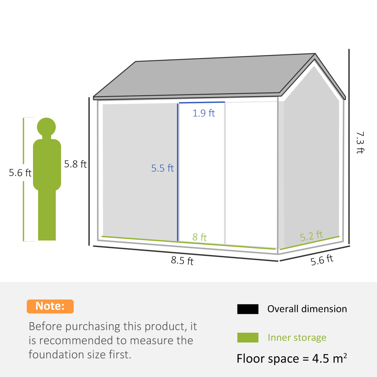 8x6ft Metal Garden Shed Outdoor Storage Shed w/ Doors Window, Grey