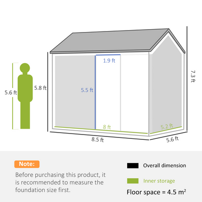 8 x 6ft Metal Garden Shed Grey