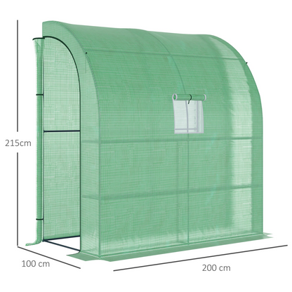 6.5 x 3.5ft Lean To Walk In Greenhouse Green
