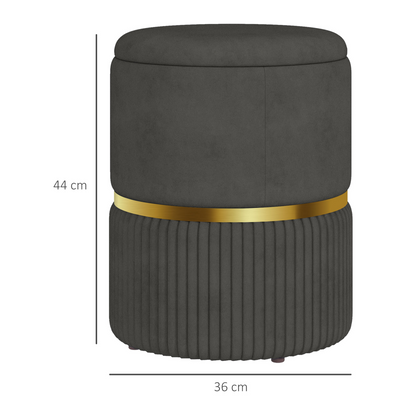Round Pouffe, Storage Footstool with Cushioned Top, Hidden Space