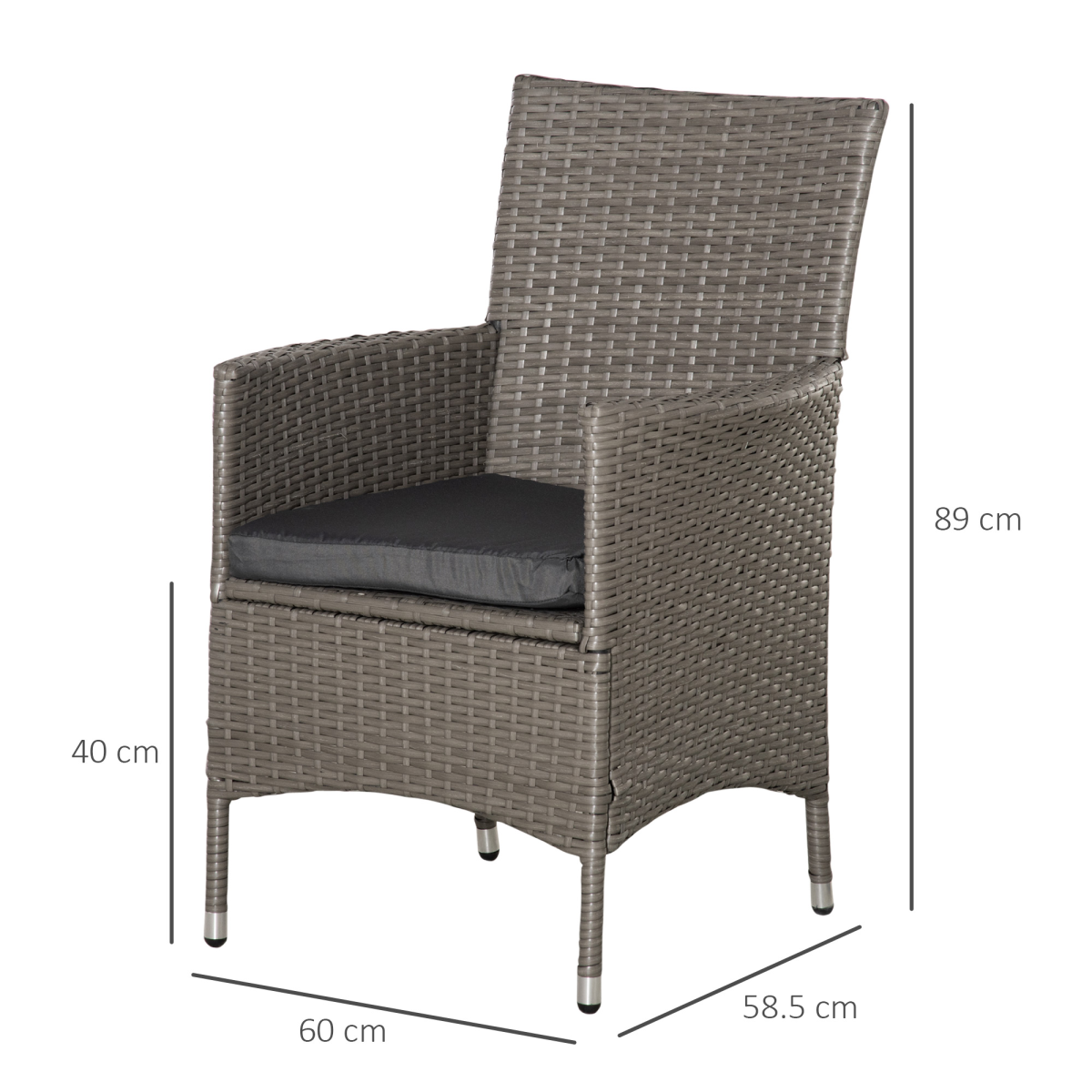 4PC Outdoor Rattan Armchair Wicker Dining Chair Set for Garden Grey