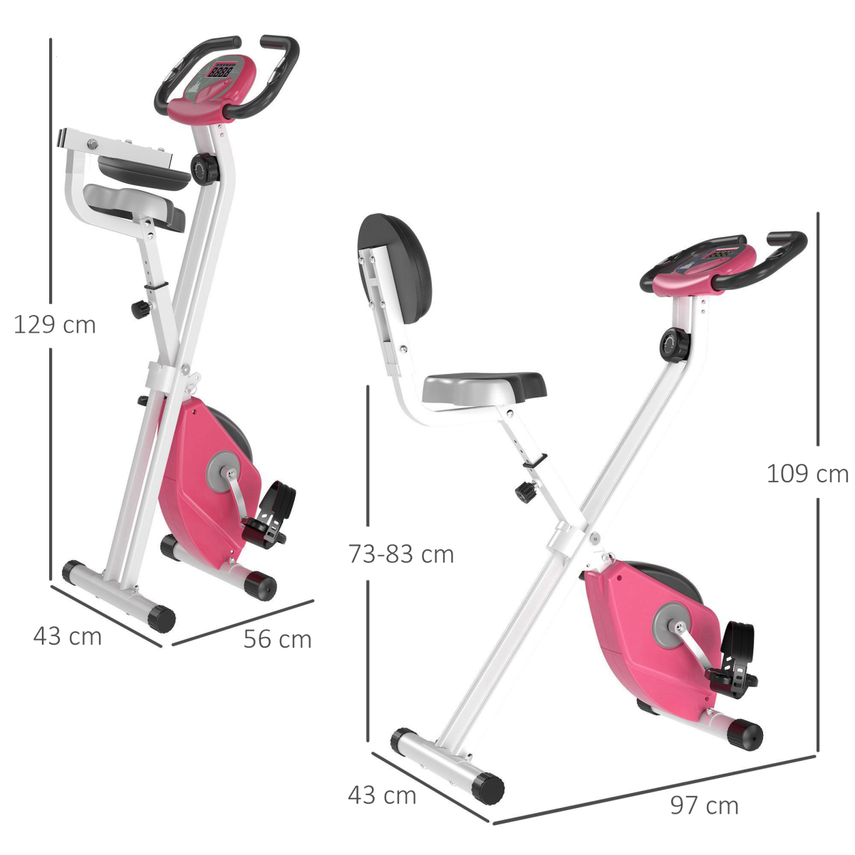 Magnetic Resistance Exercise Bike Foldable LCD Adjustable Seat Pink