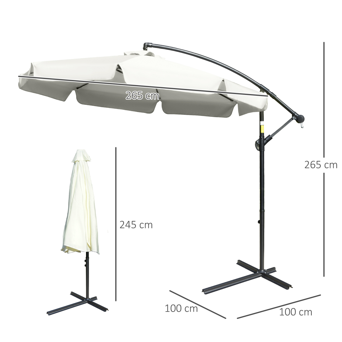 2.7m Garden Banana Parasol Cantilever Crank Cream White
