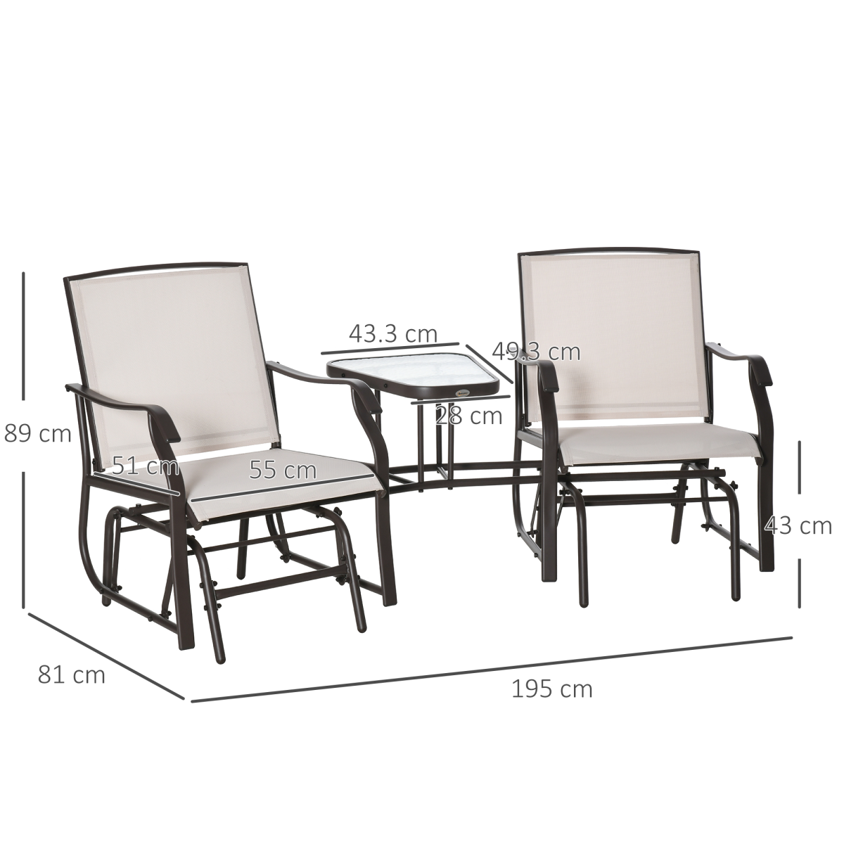 Double Glider Companion Rocking Chairs Loveseat Garden Table Beige