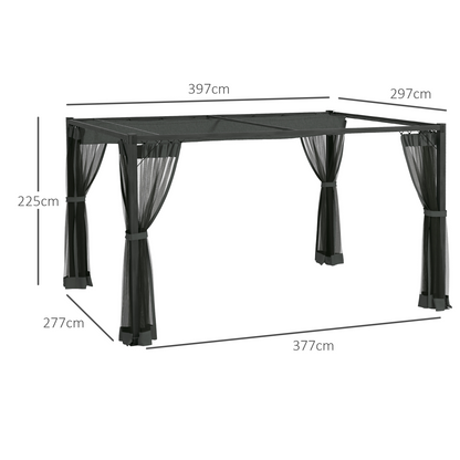 3 x 4m Pergola with Retractable Roof and Netting, Dark Grey