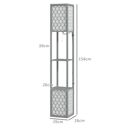 2-Light Modern Floor Lamp with Shelves for Living Room, Bedroom, Grey