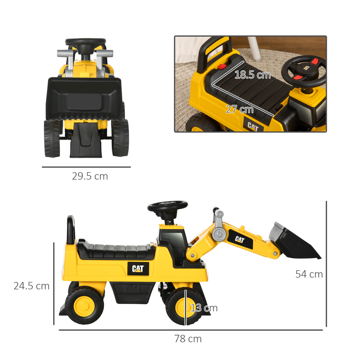 CAT Licensed Kids Construction Ride-On w/ Manual Shovel, for 1-3 Years