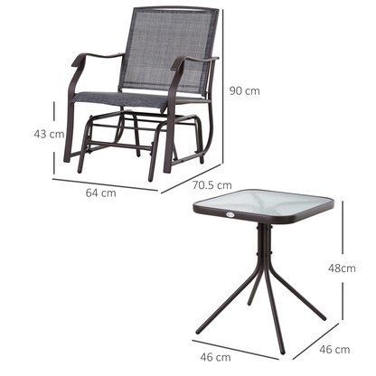 Steel Frame Set-of-2 Glider Rocking Chair w/ Table Set Grey