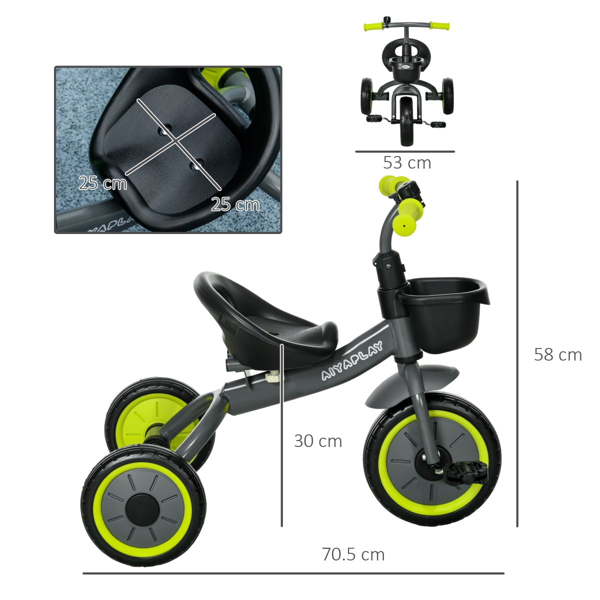 Trike with Adjustable Seat Basket Kids Tricycle for 2-5 Years Old Black