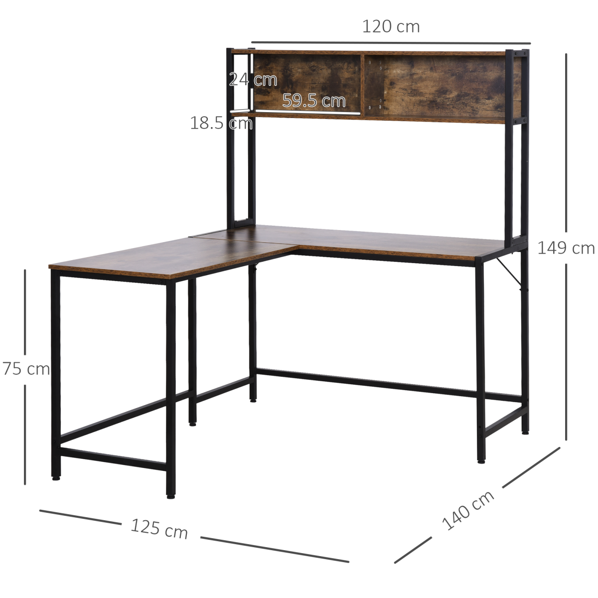 Industrial L-Shaped Desk w Shelf