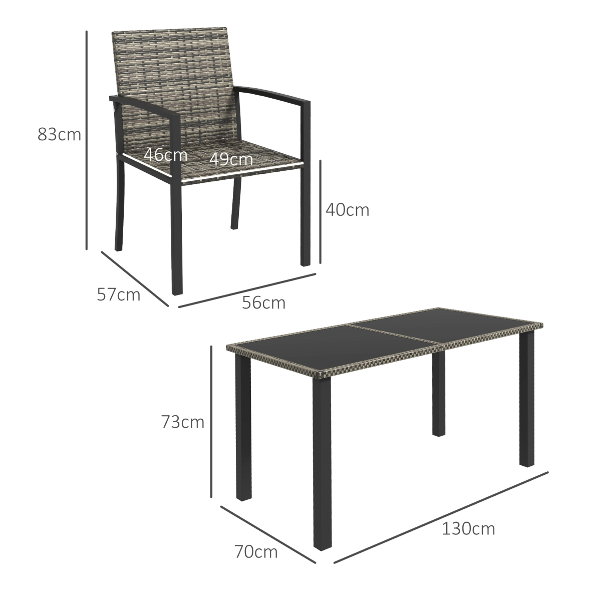 4 Seater Rattan Garden Furniture Set with Glass Tabletop - Mixed Grey