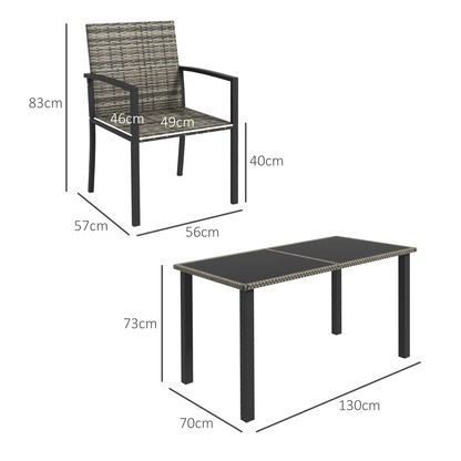 4 Seater Rattan Garden Furniture Set with Glass Tabletop - Mixed Grey