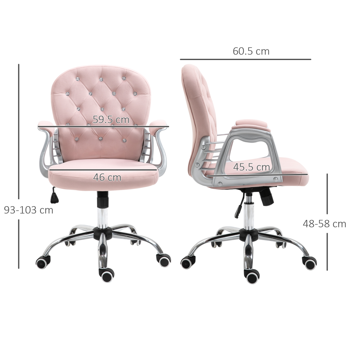 Office Chair Luxury Velour Diamond Tufted Padded Ergonomic 360 Swivel Pink