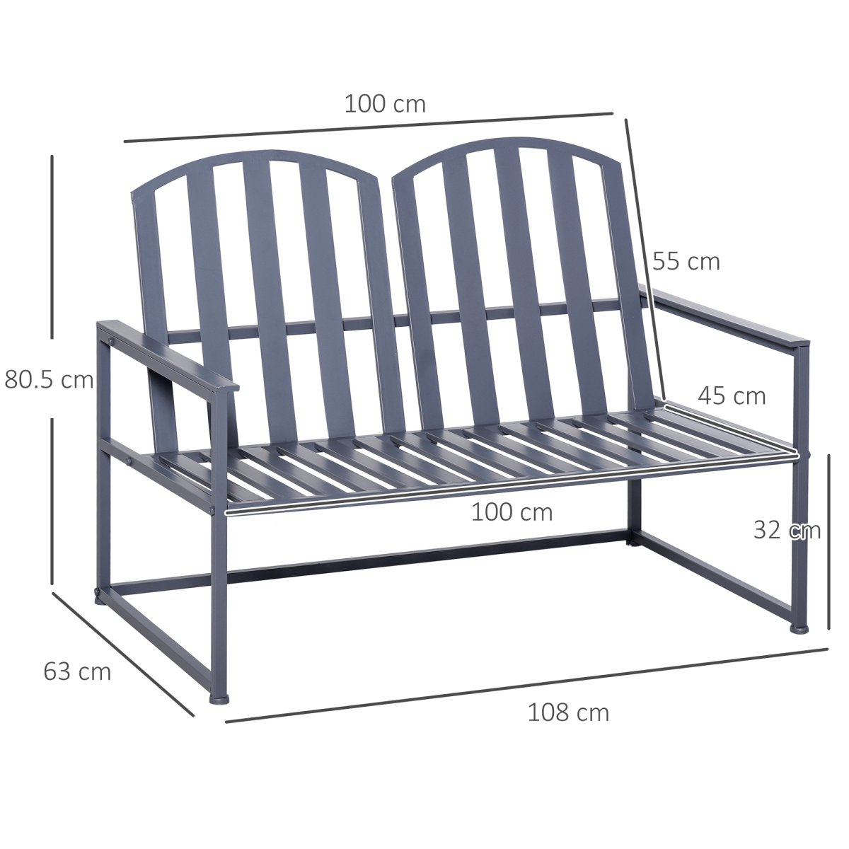 2 Seat Steel Patio Garden Bench Chair Slat Design Backyard Porch