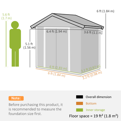 6.5x3.5ft Metal Garden Shed for Garden and Outdoor Storage, Green