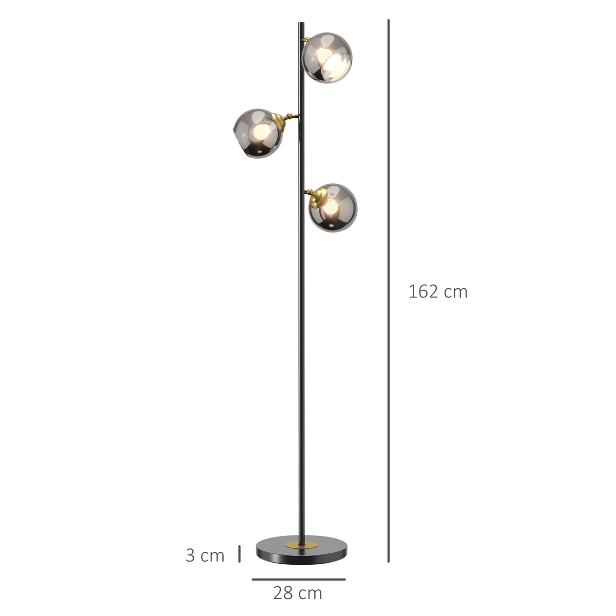 Modern Floor Lamp with Glass Global Shade, 3 Light, for Living Room