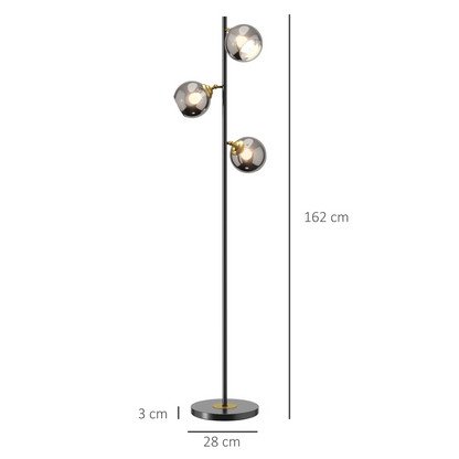 Modern Floor Lamp with Glass Global Shade, 3 Light, for Living Room