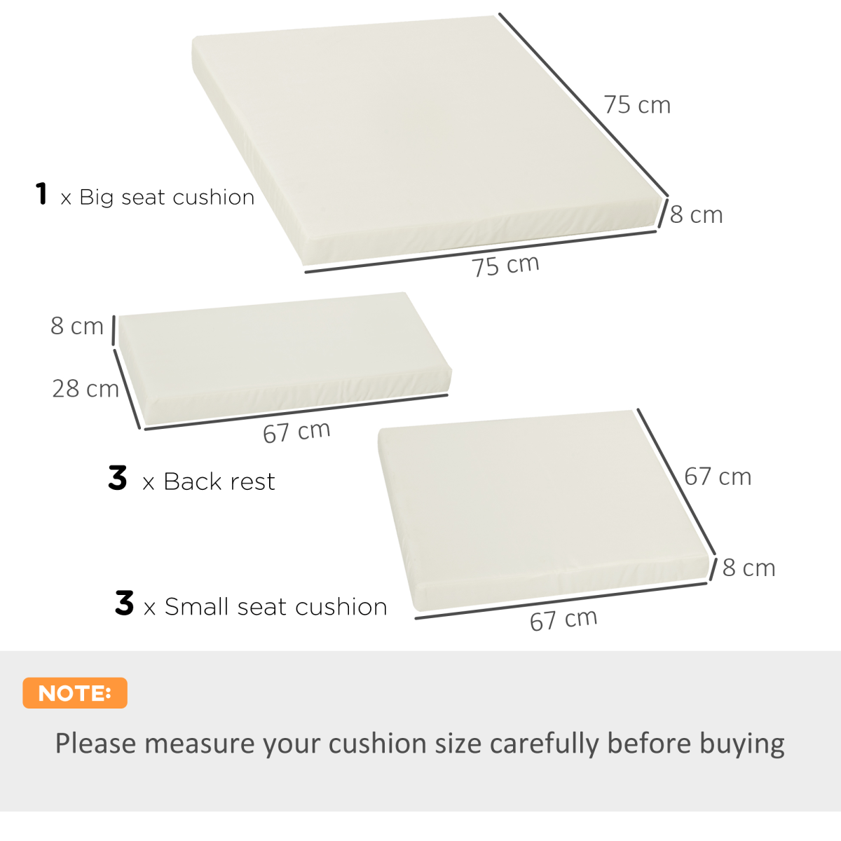 Cushion Pad Set for Rattan Furniture, 7 Piece Garden,Cream