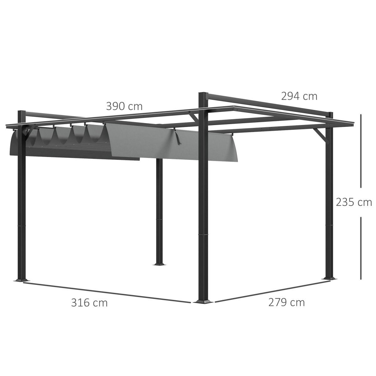 3 x 4m Pergola with Retractable Roof and Aluminium Frame, Grey