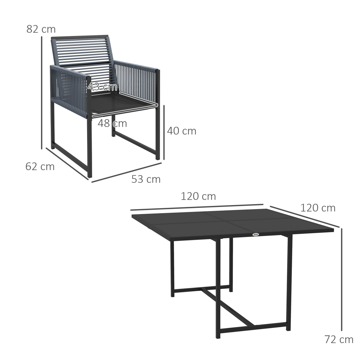 5 Pieces Patio Dining Set with Foldable Back for Poolside, Dark Grey