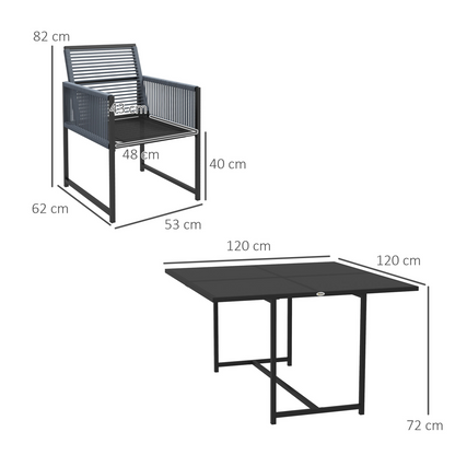 5 Pieces Patio Dining Set with Foldable Back for Poolside, Dark Grey
