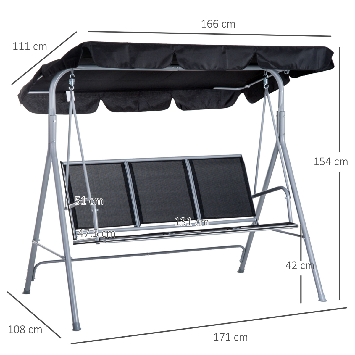 Outdoor 3-Seater Swing Chair-Black
