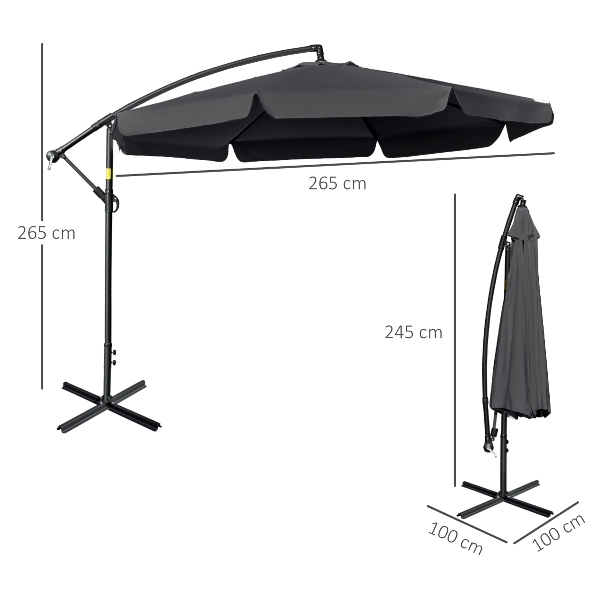 2.7m Garden Cantilever Banana Parasol Sun Shade w/ Crank, Black