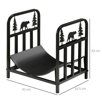 Firewood Log Rack Curved Log Holder Wood Storage Handles Rack Bear Shape