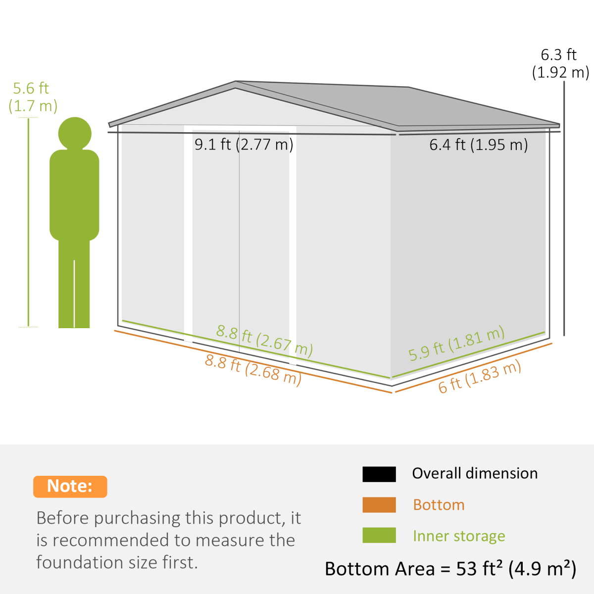 Foundation Ventilation Steel Outdoor Garden Shed Grey