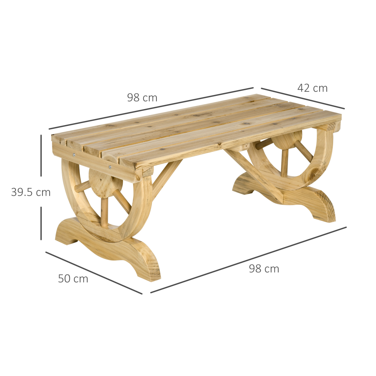 Wooden Wheel Bench Rustic Outdoor Patio Garden Seat 2-Person Natural