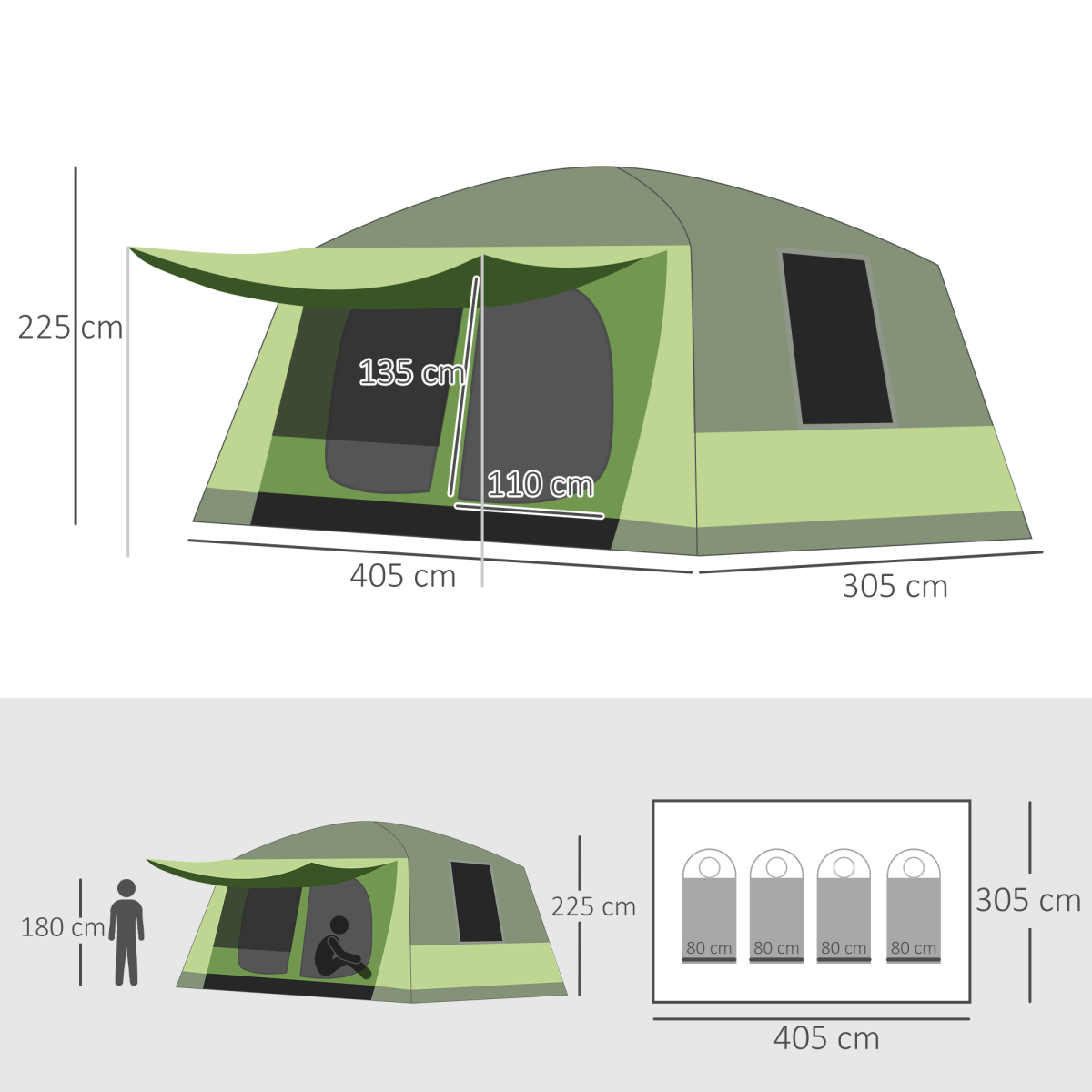 Two Room Dome Tent Camping Shelter w/ Porch and Portable Carry Bag