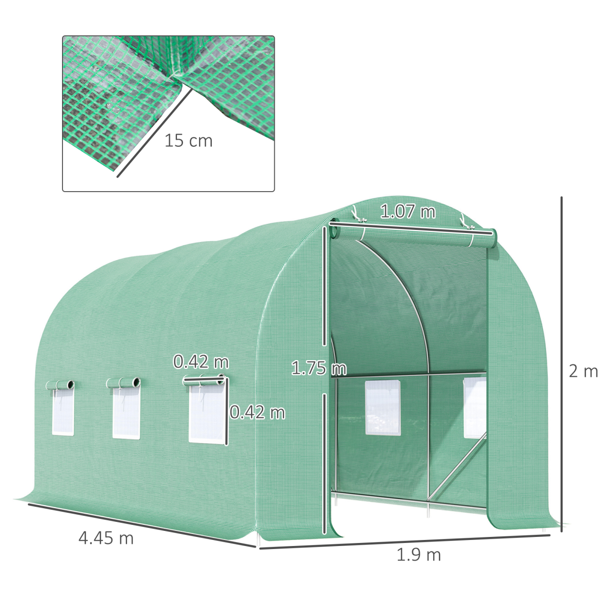 4.5m x 2m x 2m Walk-In Gardening Plant Greenhouse w/ PE Cover, Green