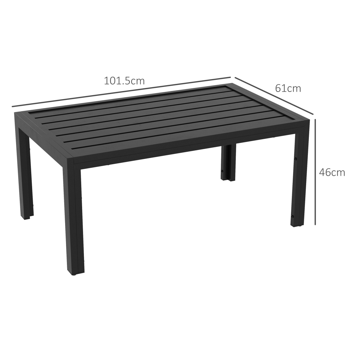Outdoor Side Table Garden Table with Steel Frame and Slat Top Black