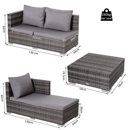 Rattan Garden Sofa Set Storage Table Wicker Patio Lounger 4-Seater Grey