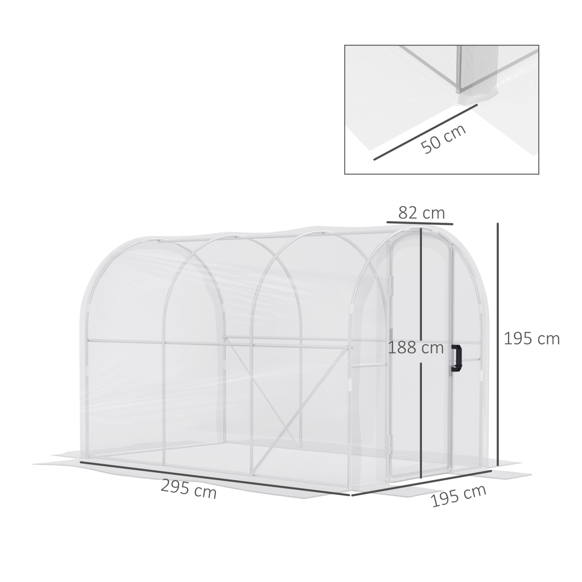 3 x 2 x 2m Polytunnel Greenhouse with Door, Galvanised Steel Frame