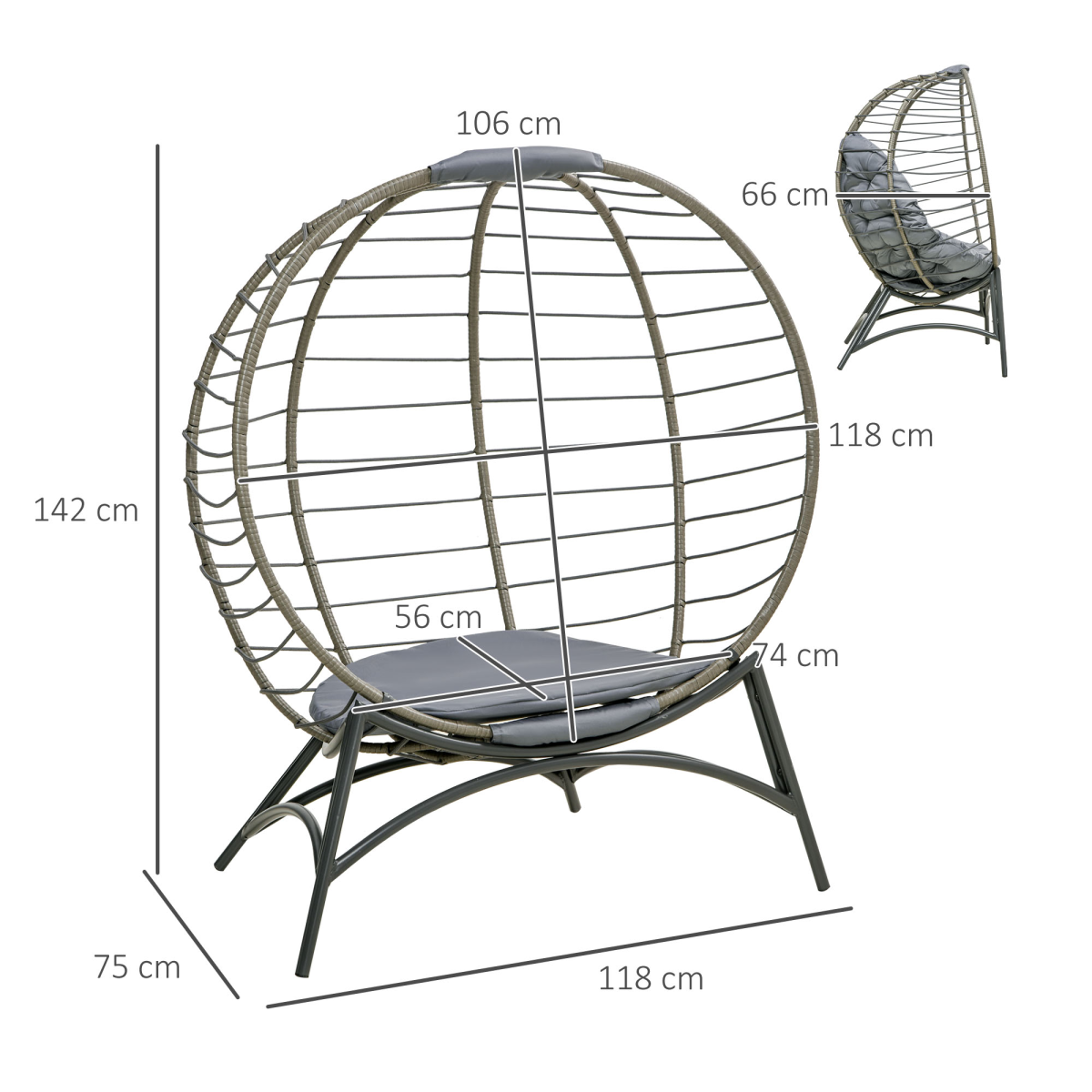 Rattan Egg Chair Wicker Basket Chair with Cushion Bottle Holder Bag