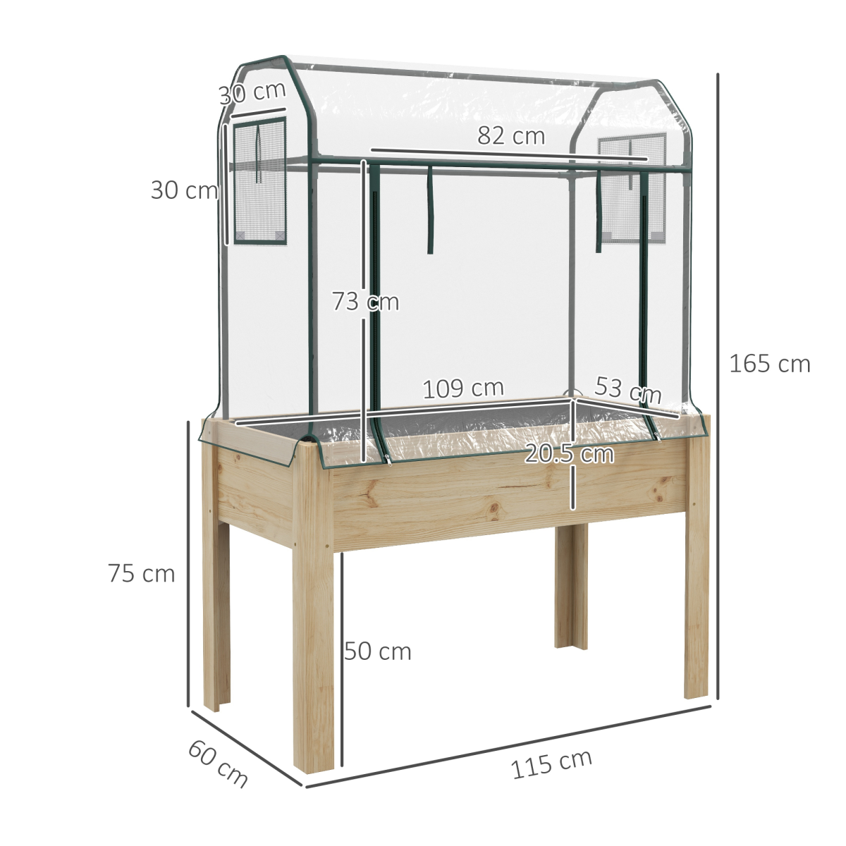 Wooden Raised Planter, Garden Bed with Greenhouse Cover and Bed Liner