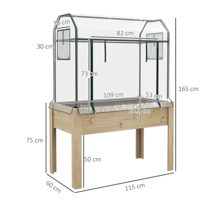 Wooden Raised Planter, Garden Bed with Greenhouse Cover and Bed Liner