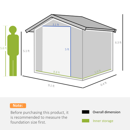 9 x 6 ft Dark Grey Metal Garden Storage Shed