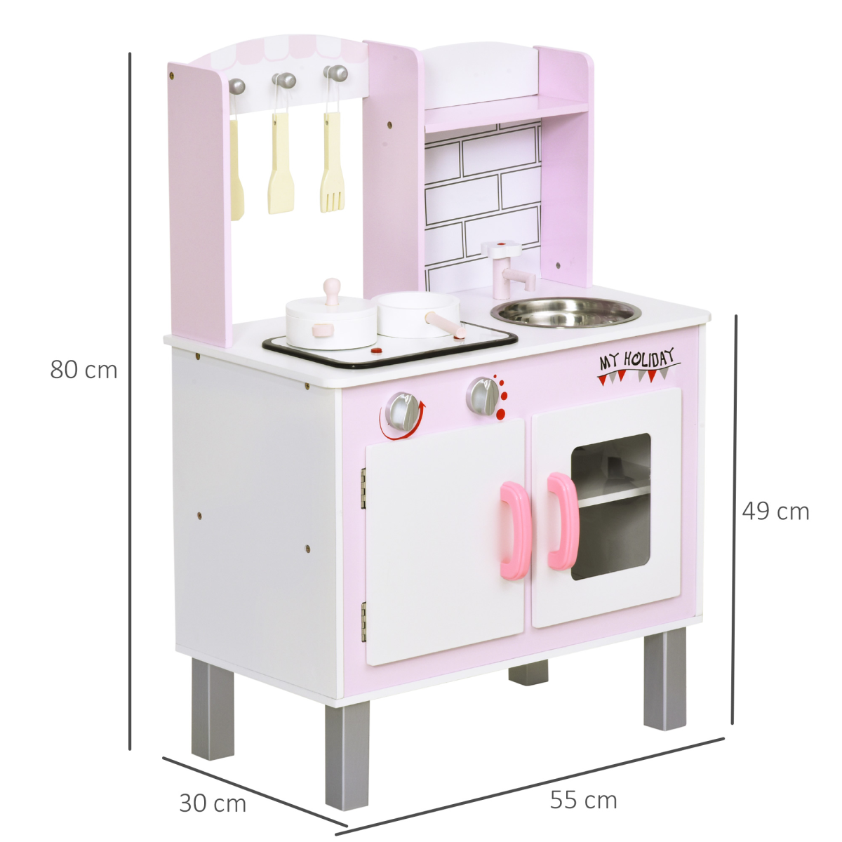 Kids Kitchen Play Set Sounds Utensils Pans Storage Child Role Play