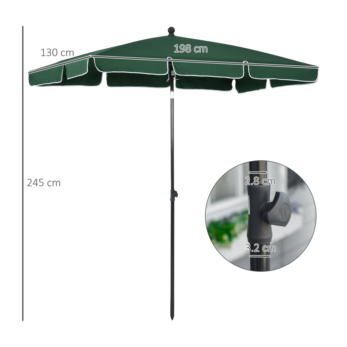 Aluminium Sun Parasol Garden Tilting Umbrellas Patio Rectangular, 2x1.25m, Green