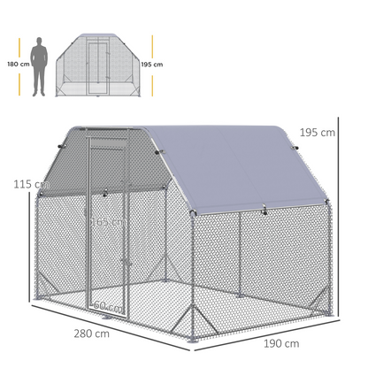 Chicken Run W/ Roof, Walk In Chicken Coop for 4-6 Chickens, Hen House