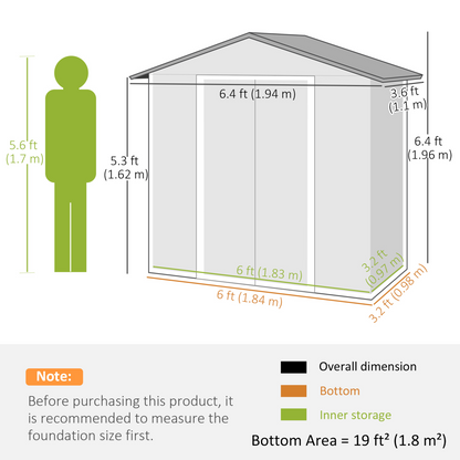 6.5x3.5ft Metal Garden Shed for Garden, Brown Wood Effect