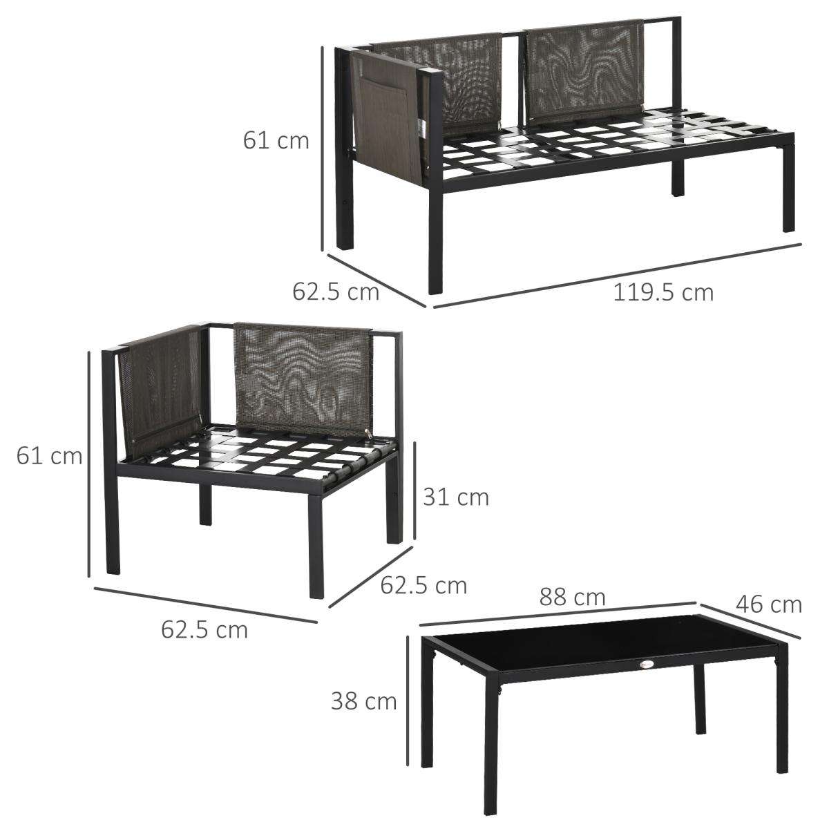 Garden Furniture Set w/ Breathable Mesh Pocket, Light Grey 4 Piece