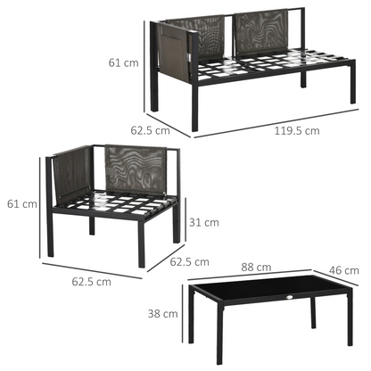 Garden Furniture Set w/ Breathable Mesh Pocket, Light Grey 4 Piece