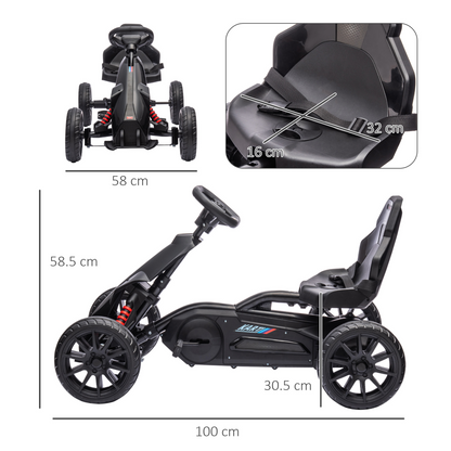 Children Pedal Go Kart with Adjustable Seat, Handbrake - Black