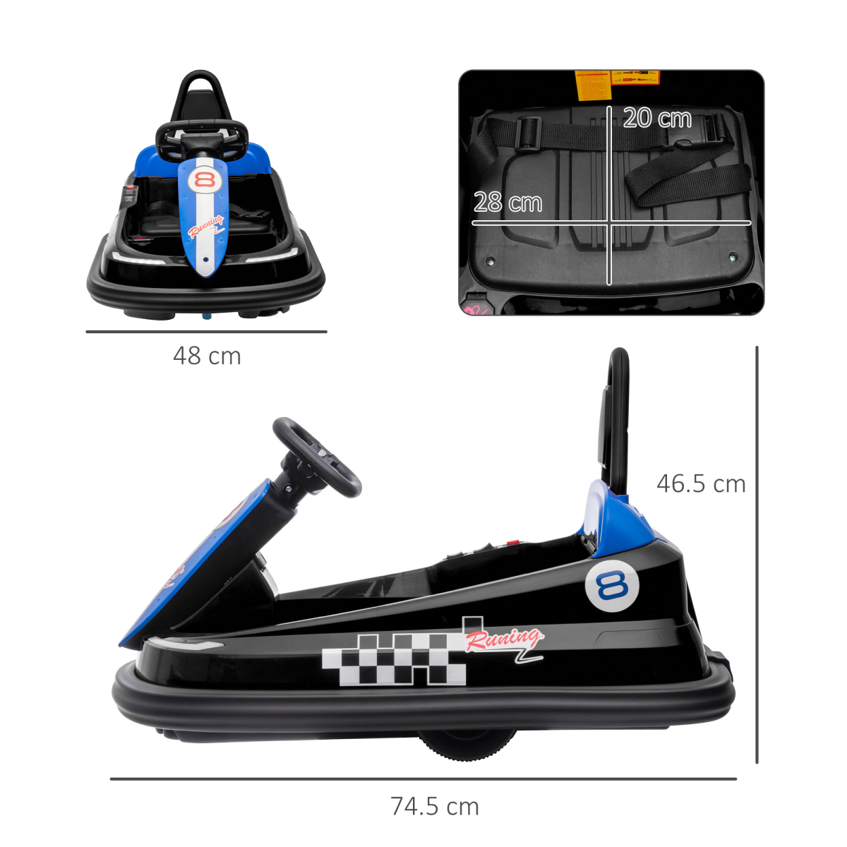 Kids Bumper Car, 360-Degree Rotation Waltzer Car w/ 2 Speeds - Black 6V