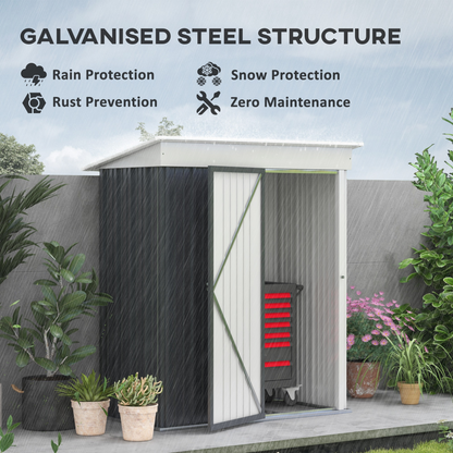 5 x 3ft Lean To Metal Garden Shed Dark Grey